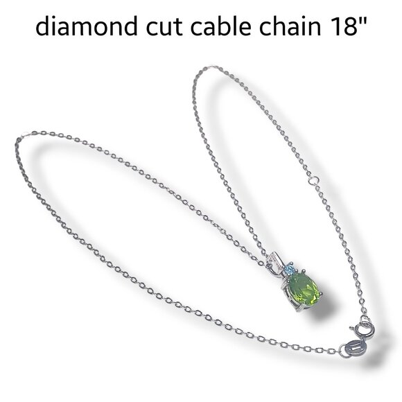 Green Peridot Swiss Blue Topaz 925 Sterling Silver Pendant Necklace 18in 2.8g - Picture 3 of 10